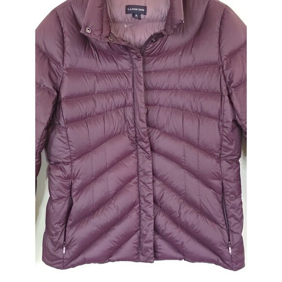 Lands End Puffer Jacket Womens Size Medium Feather Fill Purple Magenta - Picture 4 of 10